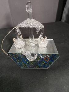 lot 7033 image: Glass Carousel Figurine with Decorative Base and Swan Figures