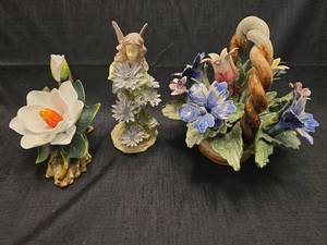 lot 1393 image: Decorative Floral Figurines with Flowers and Fairy Figure Set of 4