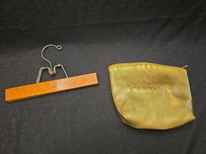 lot 1400 image: Beaufiful Gold Cosmetic Pouch with Wooden Hanger