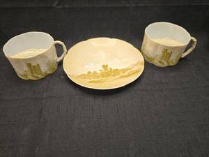 lot 1414 image: Monbijou Rheingold Germany 3-Piece Tea Set with Castle Landscape Decoration