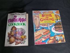 lot 6886 image: Stick on Cooking by Donna Fletcher Crow Scholastic Spiral Cookbook & The Frantic Mother Cookbook