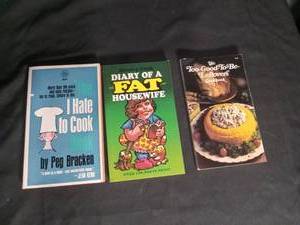 lot 6889 image: 3 Vintage Cookbooks Toddler Food, Dairy of a Fat Housewife, I Hate to Cook