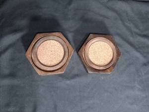 lot 6919 image: Cork Coasters with Metal Holders Set of 4