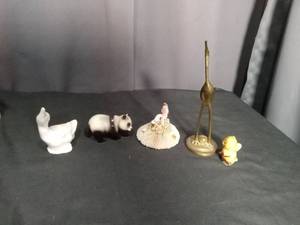 lot 6927 image: Lot of 6 Decorative Figurines including Bird, Panda, Fish, and Character Pieces