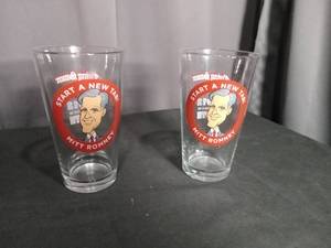 lot 6931 image: Political Campaign Pint Glasses Lot 2 Mitt Romney 2012 Flying Saucer