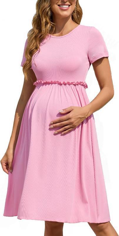 lot 10105 image: AISWI Womens Ribbed Knit Maternity Dress Flowy A-Line High Waisted size small