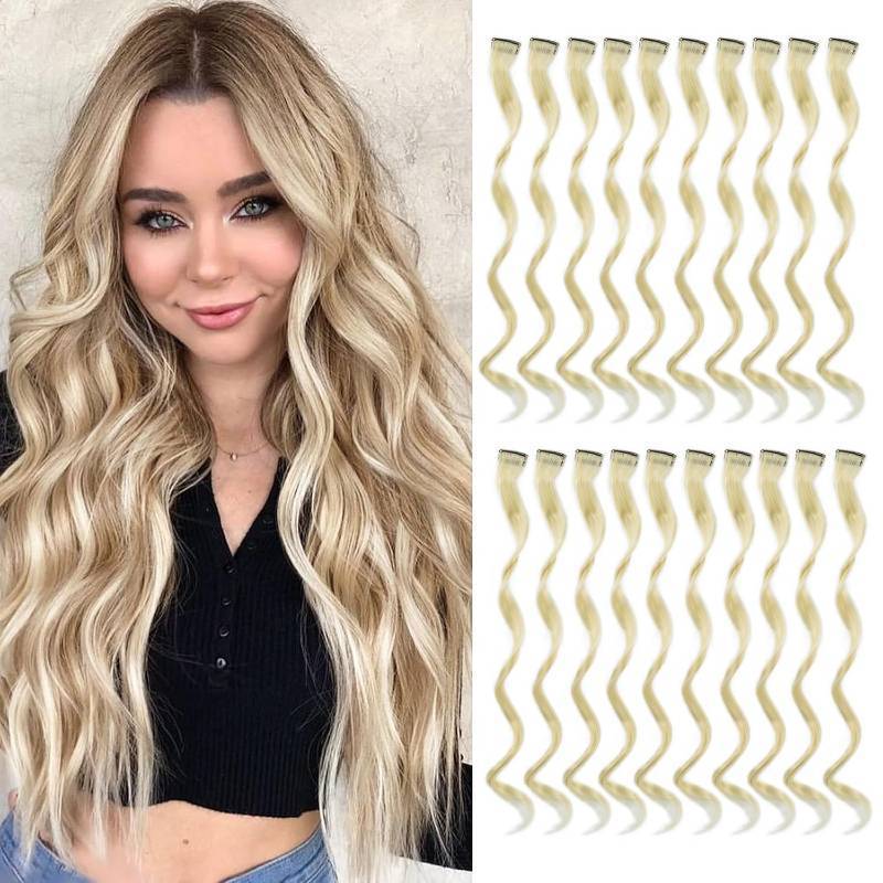 lot 10245 image: Blonde Clip-in Hair Extensions, 22 Curly Wavy 613# Synthetic Hairpiece