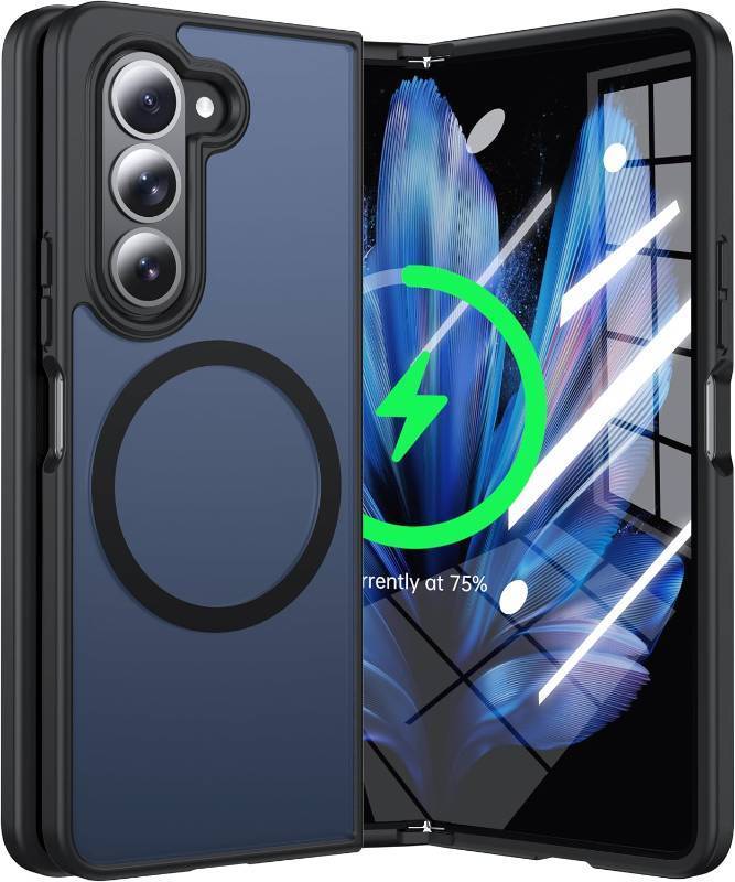 lot 10262 image: Magnetic Case for Samsung Galaxy Z Fold 5 with MagSafe Matte Silicone Bumper