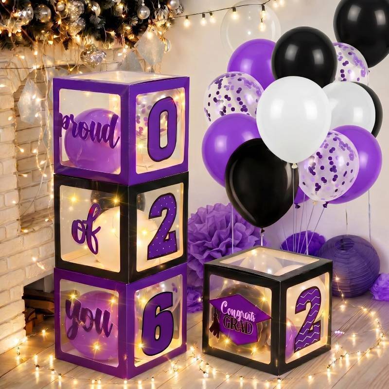 lot 10313 image: Jerify 44 PCS Graduation Box Decorations with Balloons & LED Lights - Grad