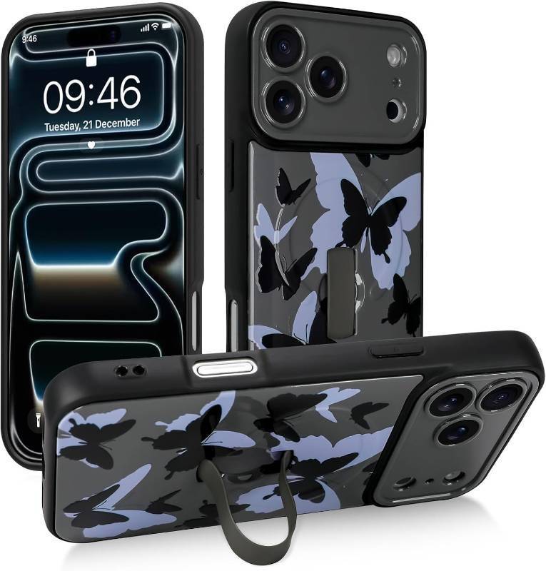 lot 10614 image: Gukalong Magnetic Case for iPhone 17 Pro 6.3 MagSafe, Black Butterfly Case