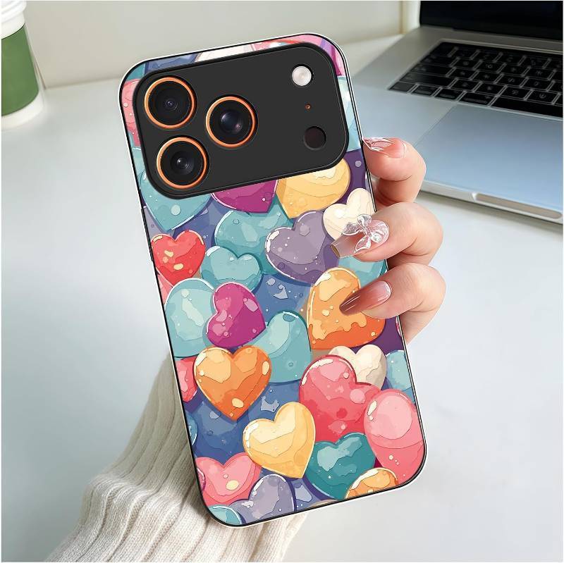 lot 10615 image: Branwen iPhone 17 Pro Case 6.3 inch Watercolor Heart Pattern, Glossy Finish
