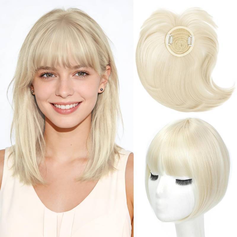 lot 10773 image: Hair Toppers with Clip-in Bangs, 10-Inch, 360  3D Cover (Bleach blonde)