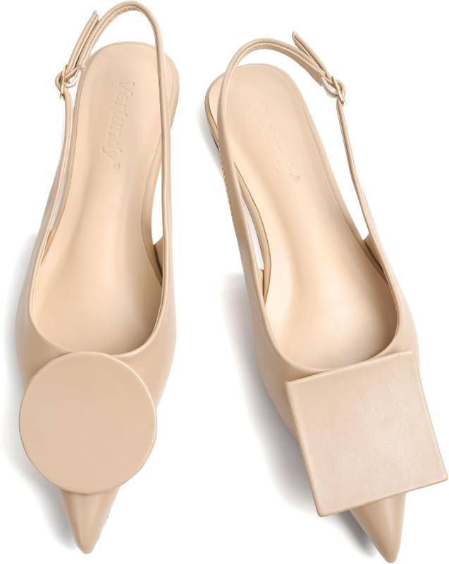 lot 10806 image: Vertundy Womens Nude Slingback Flats, Pointed Toe, Ankle Strap Sandals size 9