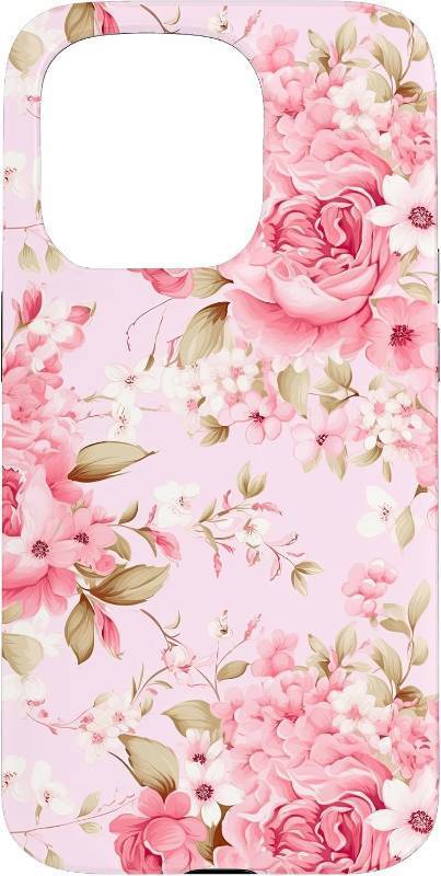 lot 10910 image: Romantic Pink Garden Roses on Blush Background Case for iPhone 15 Pro