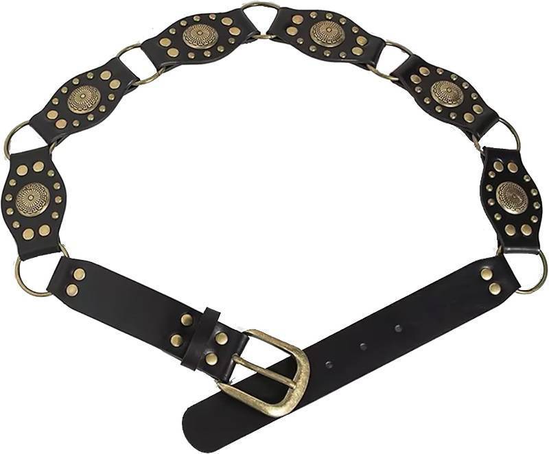 lot 10912 image: Western Belts for Women Concho Rivet Boho Vintage Cowgirl Belt, Black