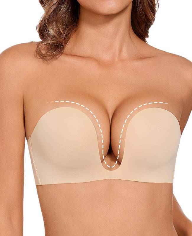 lot 11037 image: Upushall Strapless Push Up Bra for Women Plunge Non-Slip Padded 38A