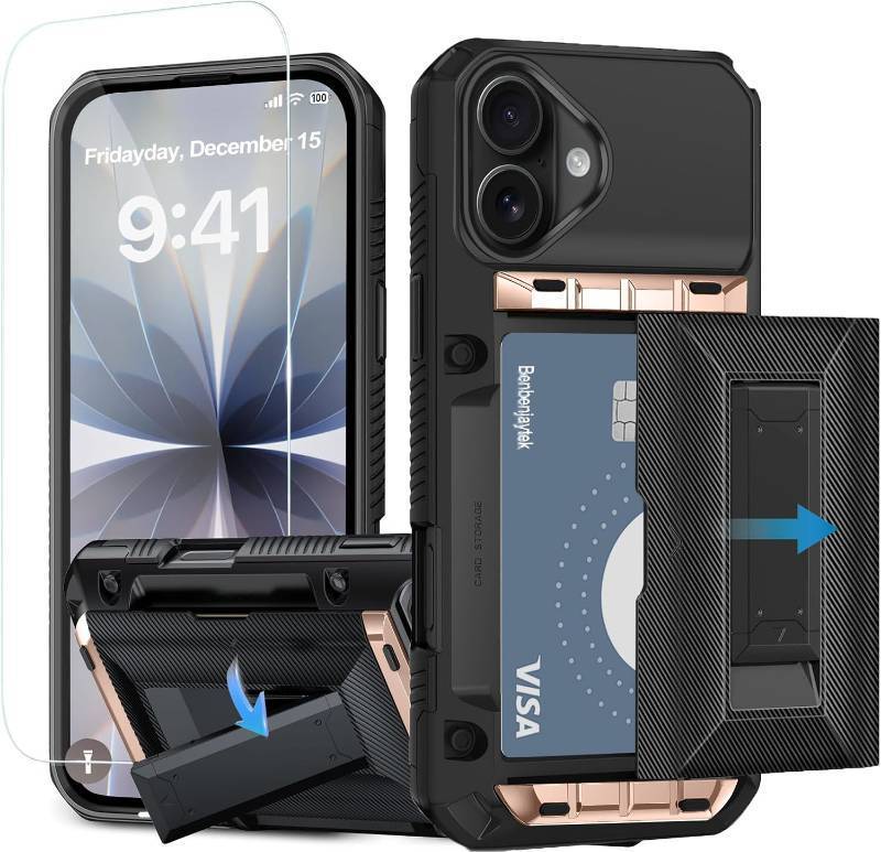 lot 11060 image: iPhone 17 Wallet Case with Card Holder (4 Cards) and Kickstand, 6.3 Bronze