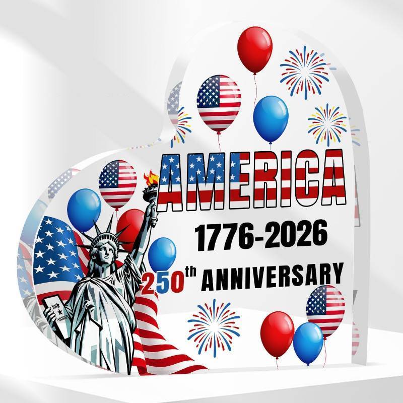 lot 10604 image: 250th Anniversary USA Decorations 4x4 Inch Acrylic Desk Sign 1776-2026