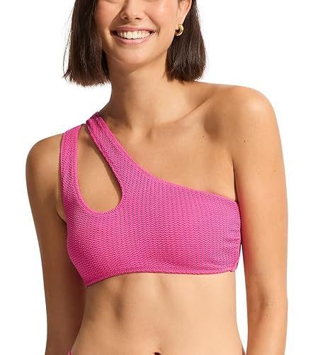 lot 6915 image: Seafolly Bandeau One-Shoulder Bikini Top Swimsuit - Sea Dive Fuchsia Rose 10