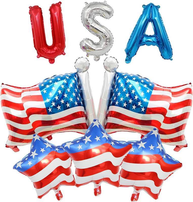 lot 7019 image: 2 Packs 8 Pcs 4th of July Balloons - American Flag Star USA Red White and Blue F