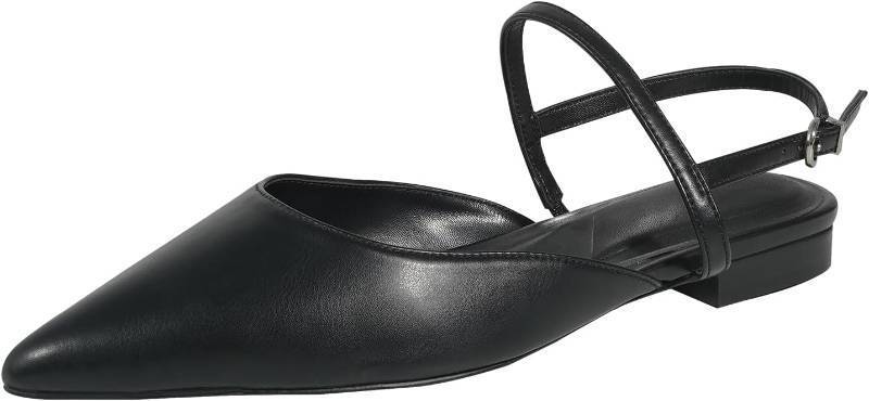 lot 11140 image: Womens Slingback Flats Pointed Toe PU Leather Low Heel Buckle Strap size 9