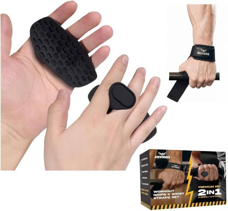 lot 11170 image: Workout Grips & Wrist Straps Set Silicone Hand Grips  Lifting Straps (2)