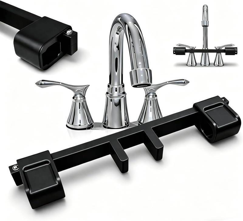 lot 11215 image: Universal Faucet Handle Lock for Double Sinks (Black)