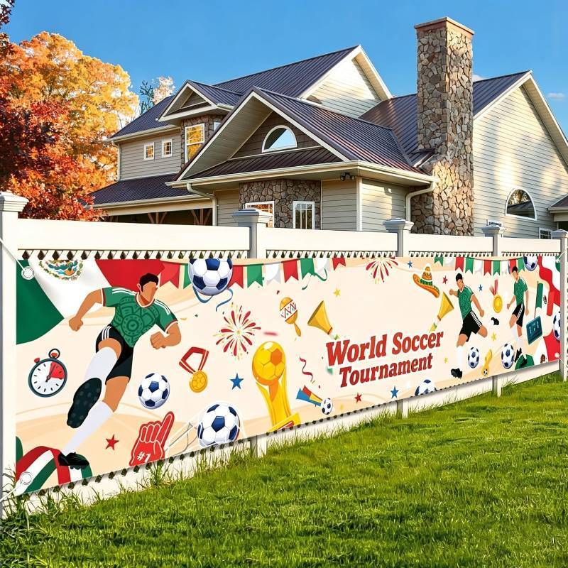 lot 11350 image: AhfuLife World Cup 2026 Backdrop Banner, 9.8 x 2ft Fabric Flag for Mexico
