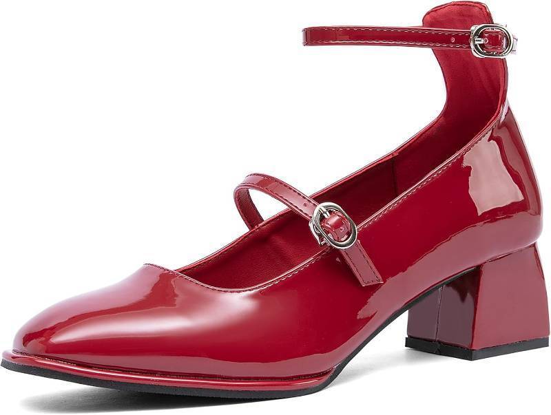 lot 11411 image: NEWBELLA Mary Jane Heels - Patent Leather Chunky Heels, Vintage Square-Toe size