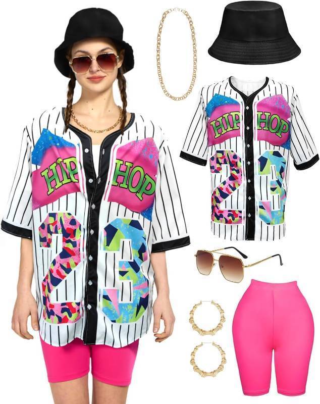 lot 11473 image: 80s 90s Outfit for Women - 90s Party, Baseball Jersey Shirts
