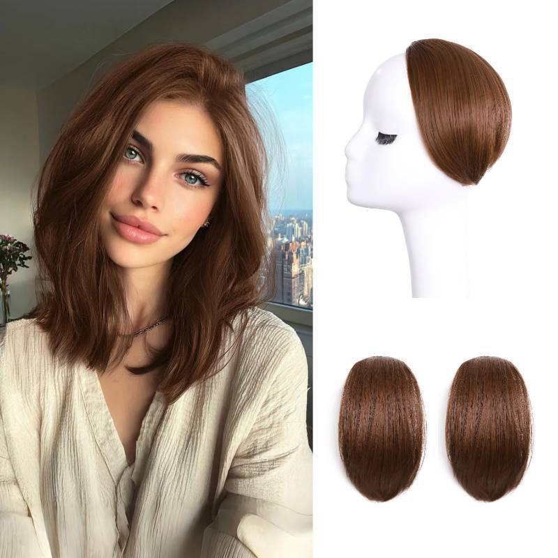 lot 11595 image: 2 Pcs Clip-In Hair Extensions, 8-Inch, Heat-Resistant, Ginger Brown
