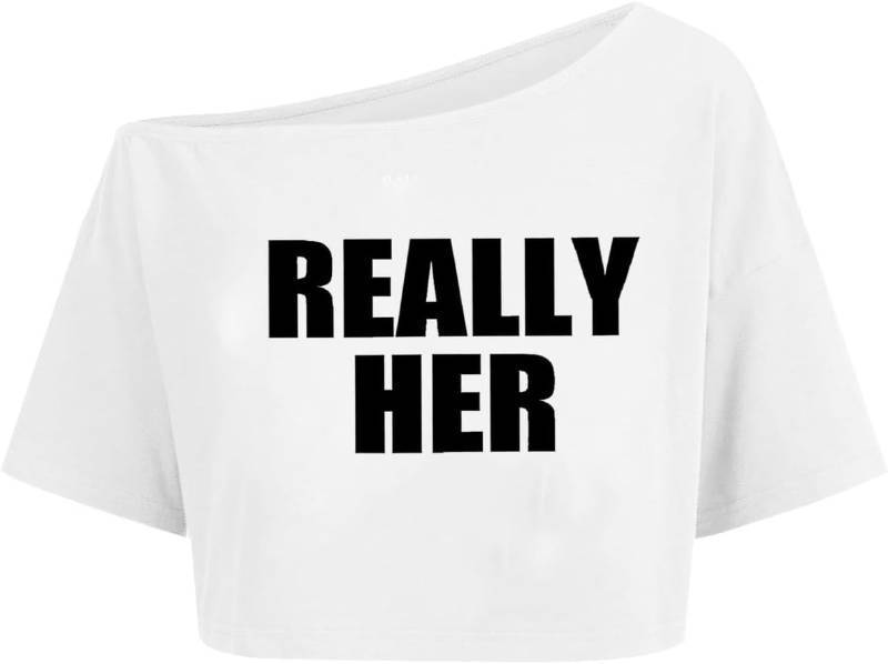 lot 7744 image: Hilinker Womens Graphic Off-Shoulder Crop Top White Small