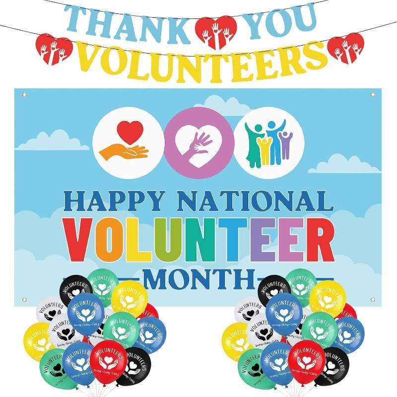 lot 7832 image: Tudomro 63-Pcs Volunteer Appreciation Party Decorations, Banners & Balloons