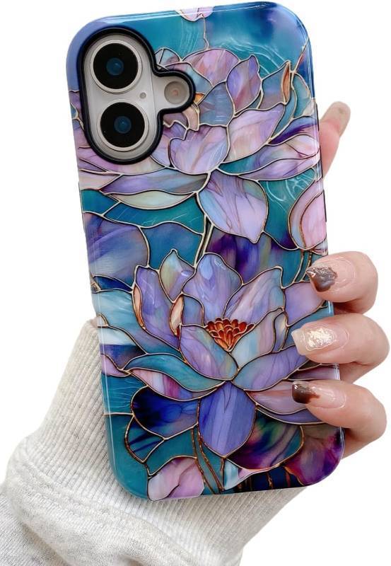 lot 7852 image: Longlayss iPhone 17 Case Floral Purple Lotus Shockproof Cover