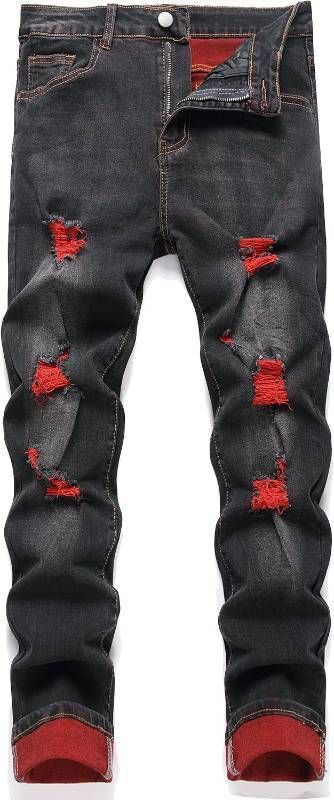 lot 7888 image: Homllyer Mens Ripped Stretch Skinny Jeans, Slim Fit Denim Pants 32