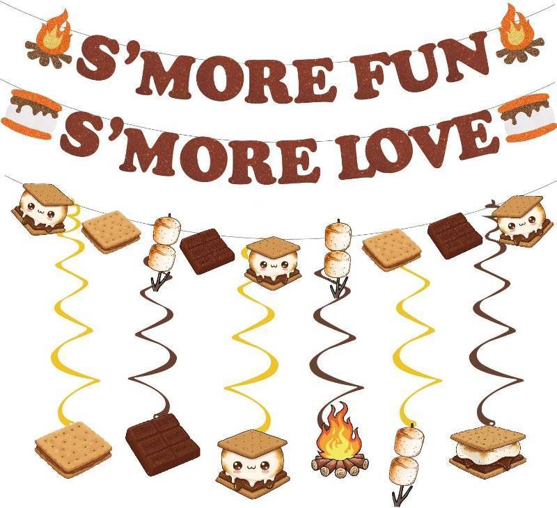 lot 8181 image: 2 Packs Camping Smores Themed Party Decorations Smore Fun Banner with Swirls