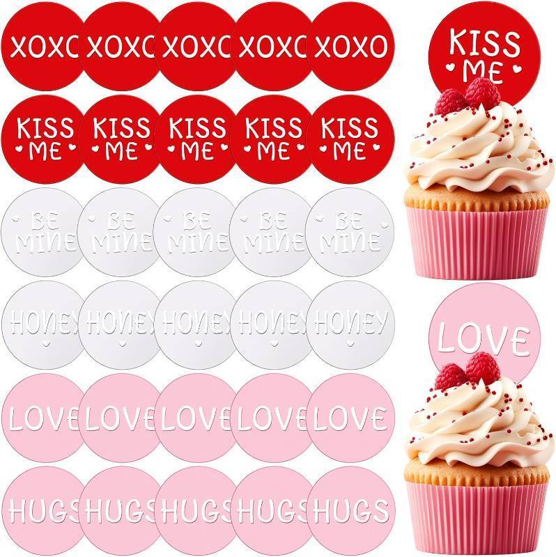 lot 8215 image: Qunclay 30 Pcs Wedding Acrylic Cupcake Toppers, Mirror Cake Picks, Love