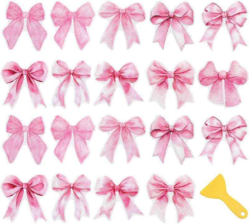lot 8216 image: 30 Pcs Pink Bow Non-Slip Bathtub Stickers with Scraper   Bathroom Accessories
