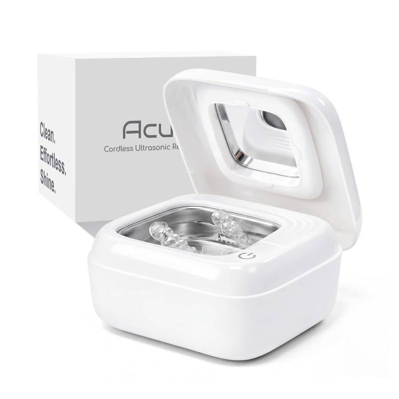 lot 8536 image: Cordless Ultrasonic Retainer Cleaner, 50kHz Rechargeable Pod with Mirror
