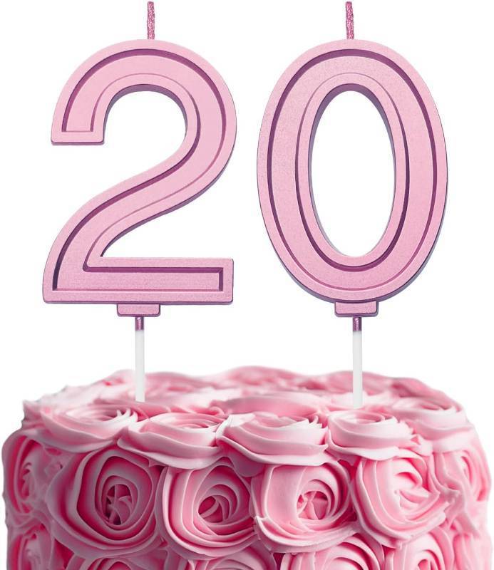 lot 8702 image: Pink Birthday Number 20 Candles for Wedding Cake  2.76 Inch Pink Topper