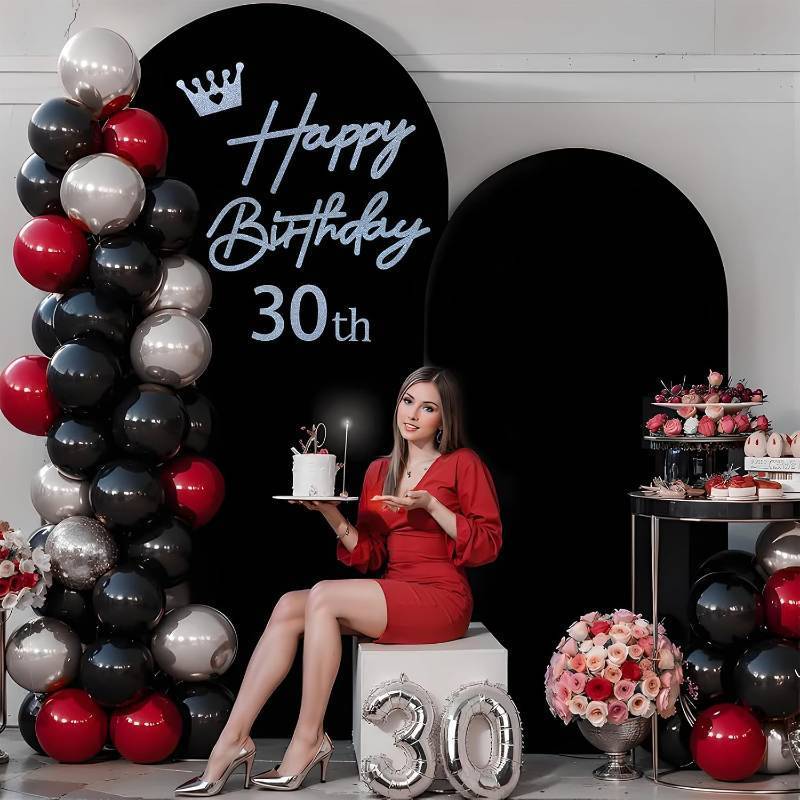 lot 8744 image: Silver Happy Birthday Sign with 0-9 Numbers for Backdrop   Felt Letters