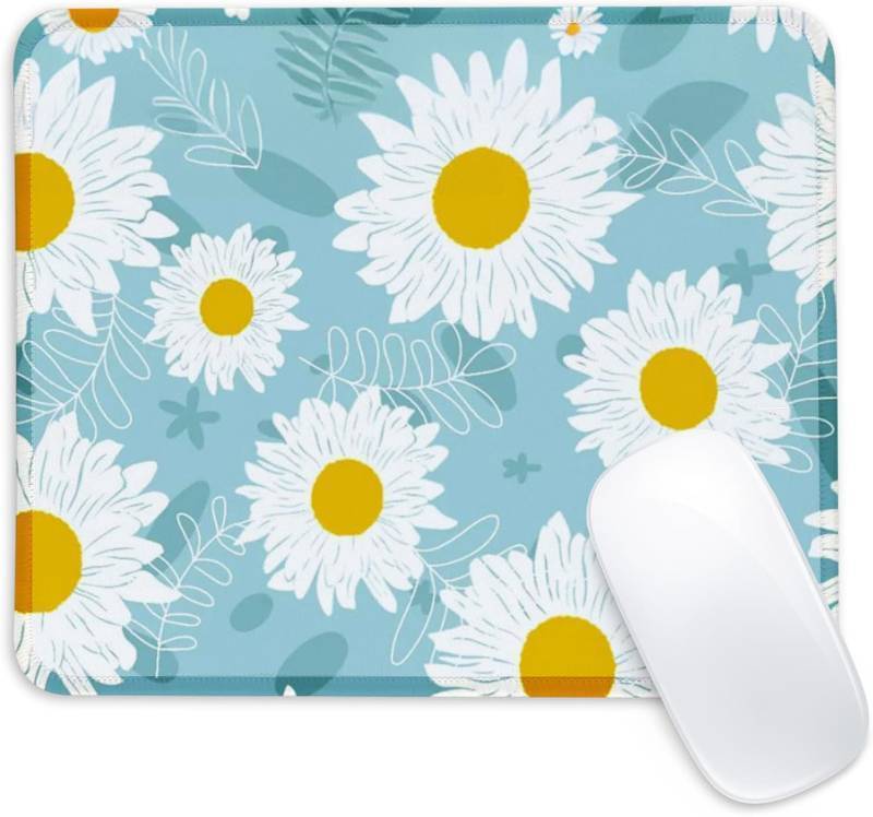 lot 12141 image: Daisy Flower Square Mouse Pad with Non-Slip Rubber Base, 9.4x7.8x0.12in