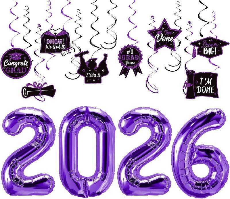 lot 12234 image: Purple Graduation Party Decorations  2026 Balloons, Class of 2026, Congrats