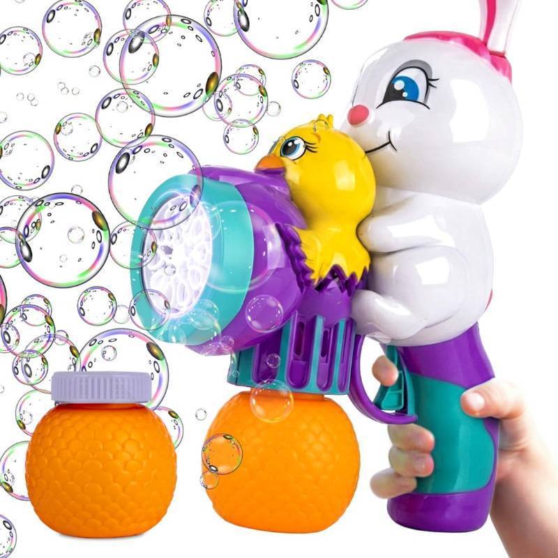 lot 9070 image: ArtCreativity Easter Bunny Bubble Blaster Toy with Lights & Refill Solution