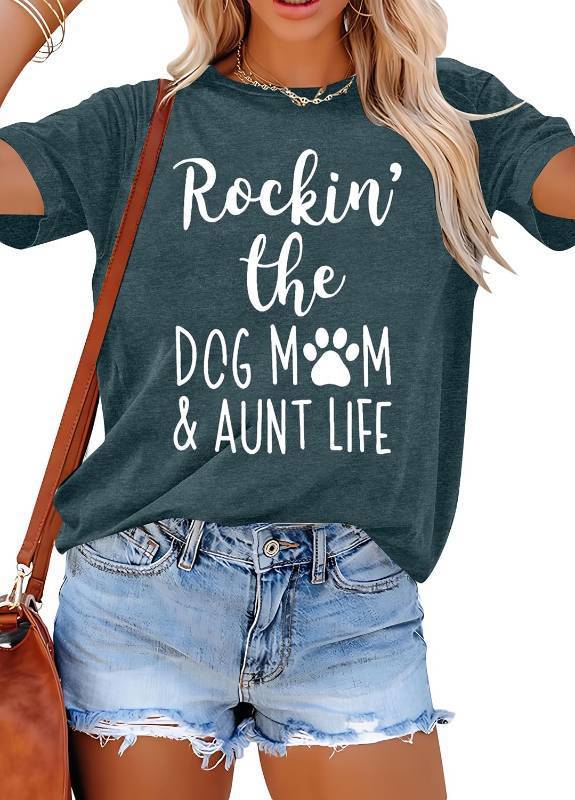 lot 9118 image: ALLTB Dog Mom Shirt Women Funny Dog Paw Graphic Short Sleeve Tee XL