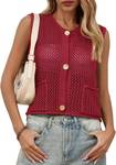 Saodimallsu Women's Crochet Sweater Vest Button-Down Sleeveless Crew Neck - M