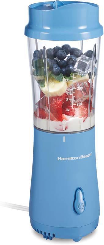 lot 19434 image: Hamilton Beach Portable Blender for Shakes and Smoothies, 14 Oz BPA Free Travel Cup & Lid, Durable Stainless Steel Blades, Personal Smoothie Blender, Tranquil Blue (51172)