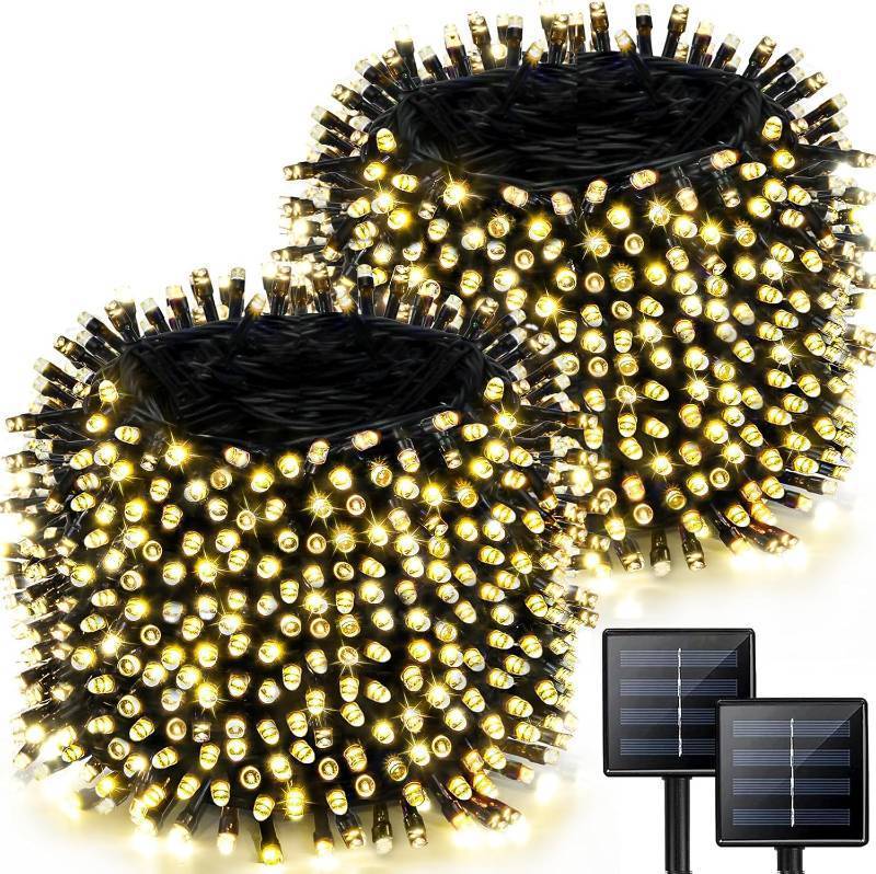 lot 20354 image: 2 Pack 480 LED Solar String Lights for Outside, 170 FT Super Long Solar Chrismas Lights Outdoor with 8 Modes & Memory Function, Waterproof Twinkle Light for Xmas Tree Party Decorations (Warm White)