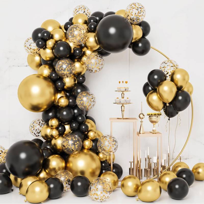 lot 19041 image: RUBFAC Black and Gold Balloons, 2026 Graduation Decorations 130pcs Black Metal Gold and Metallic Confetti Balloons Arch Kit for Class Decorations Retirement Party Wedding Birthday Anniversary