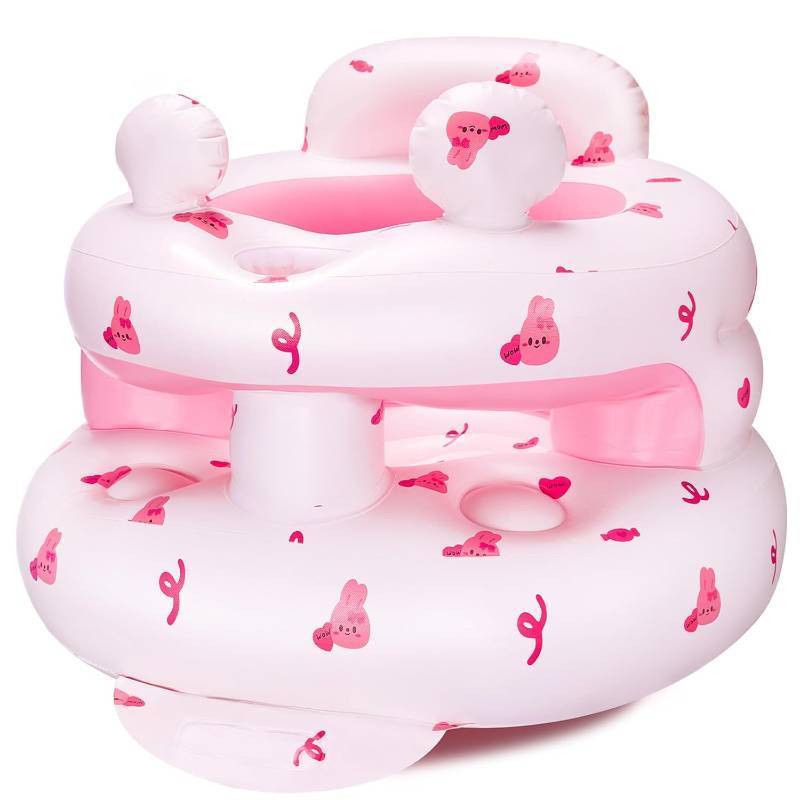 lot 17328 image: Inflatable Baby Seat for Babies 3-36 Months Squeaky Sound & Anti-Fall Design Inflatable Chair with Sound-Making Ears, Baby Seat for Sitting-Up Practice, Built-in Air Pump (Pink Bunny)